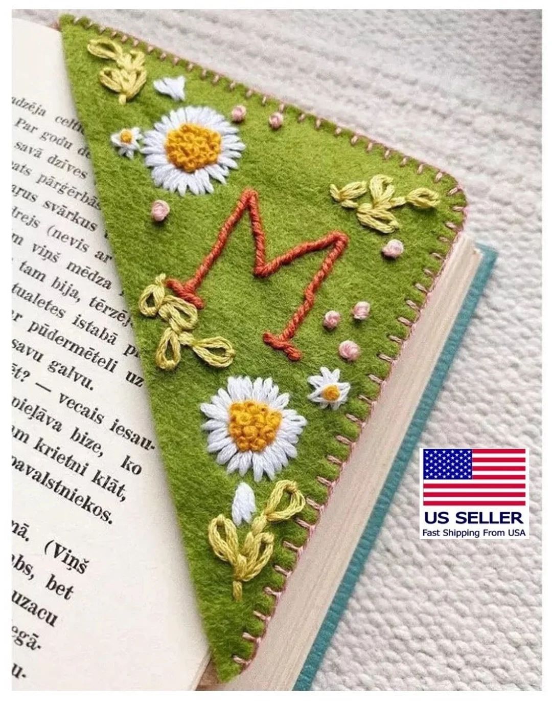 Personalized Hand Embroidered Corner Bookmark - Shipping from USA - 26 Letters and 4 Seasons - Fe... | Etsy (US)