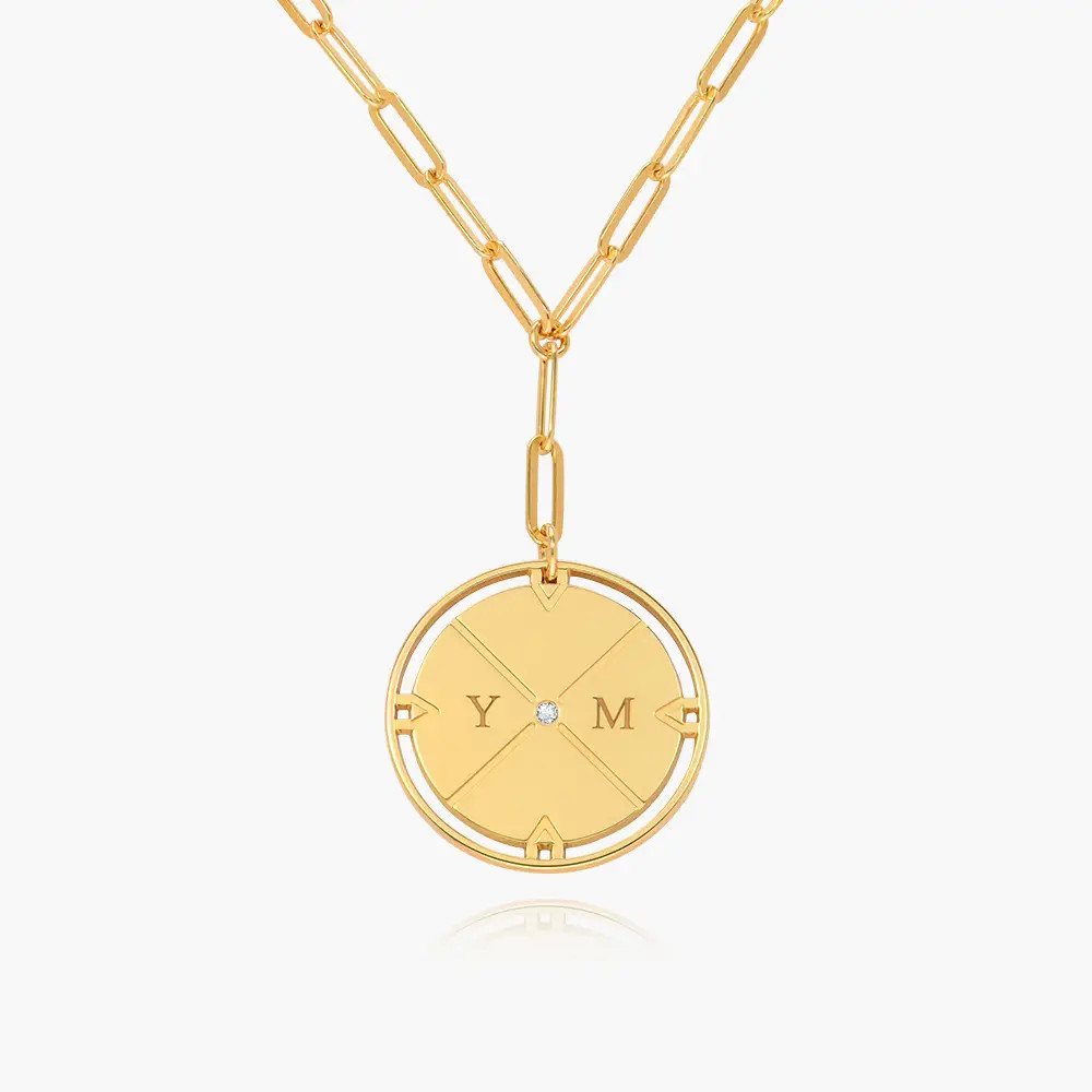 Engraved Compass Necklace with Diamond - Gold Vermeil | Oak & Luna (US)
