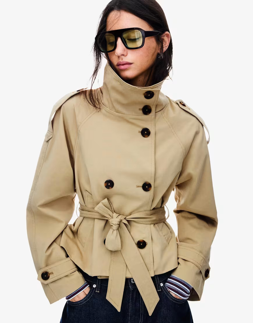 Bershka Short trench jacket in beige-Neutral | ASOS (Global)