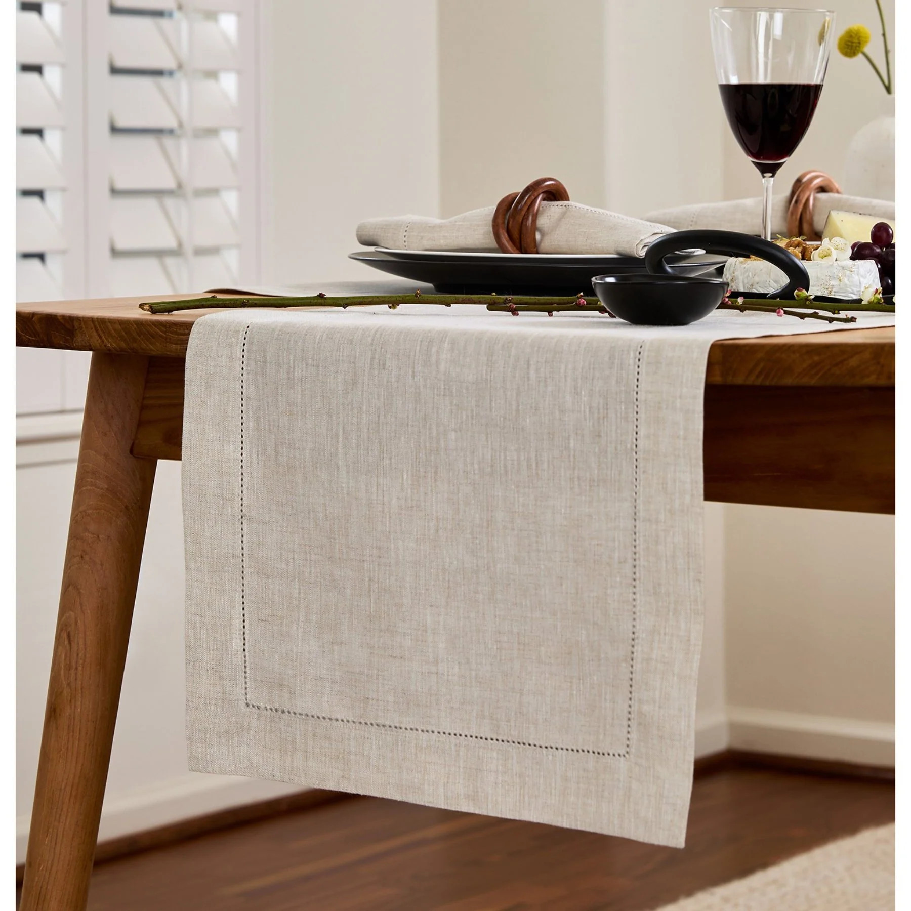 Classic Hemstitch Small Table Runner | 100% Pure Natural Linen Runner | Solino Home