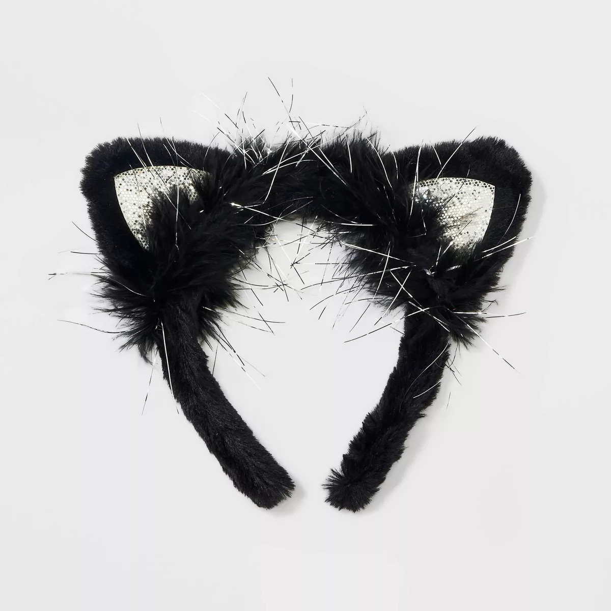 Faux Fur Cat Glitter Ears Headband - Black | Target