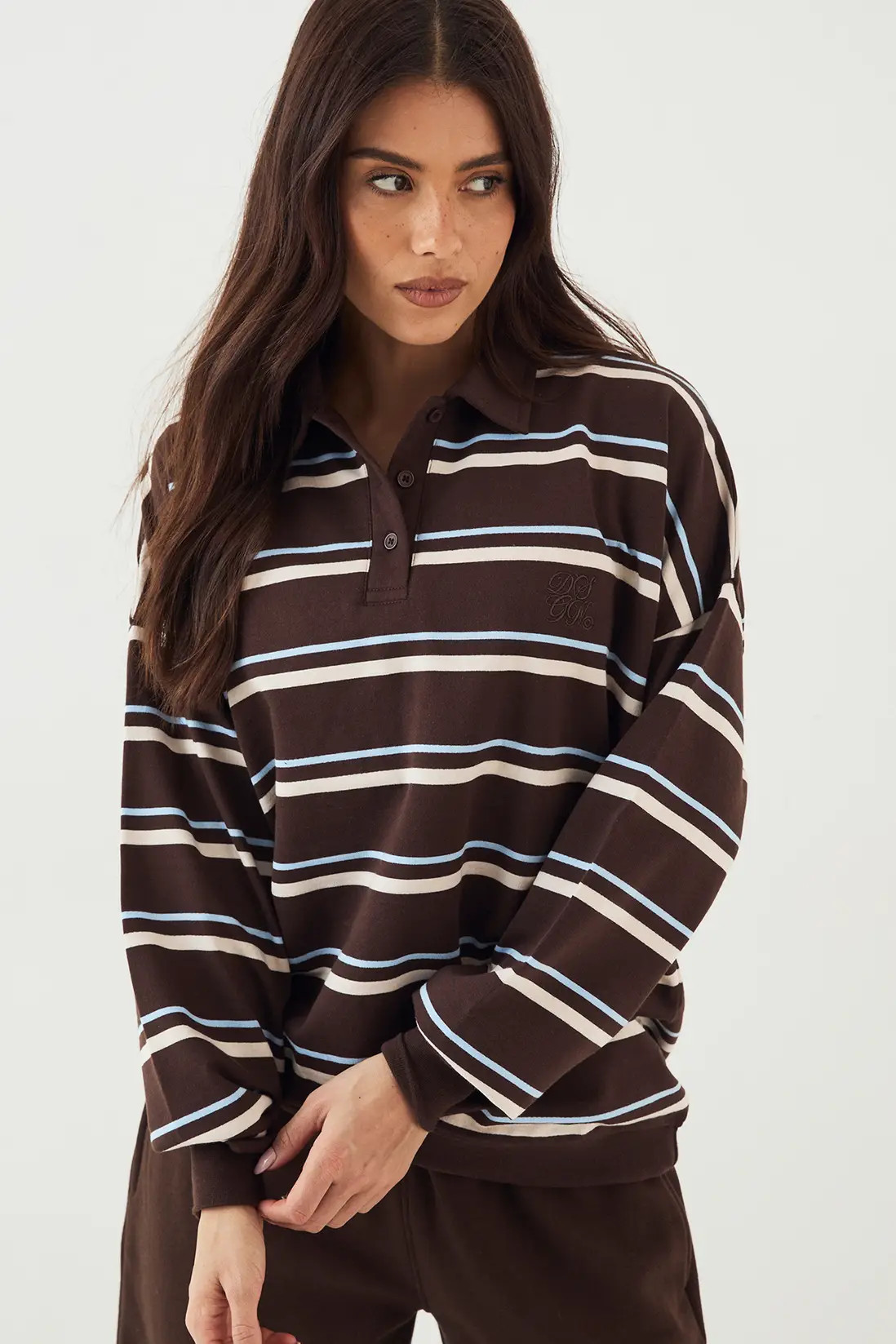 DSGN Studio Stripe Collared Rugby Sweatshirt | Boohoo.com (UK & IE)