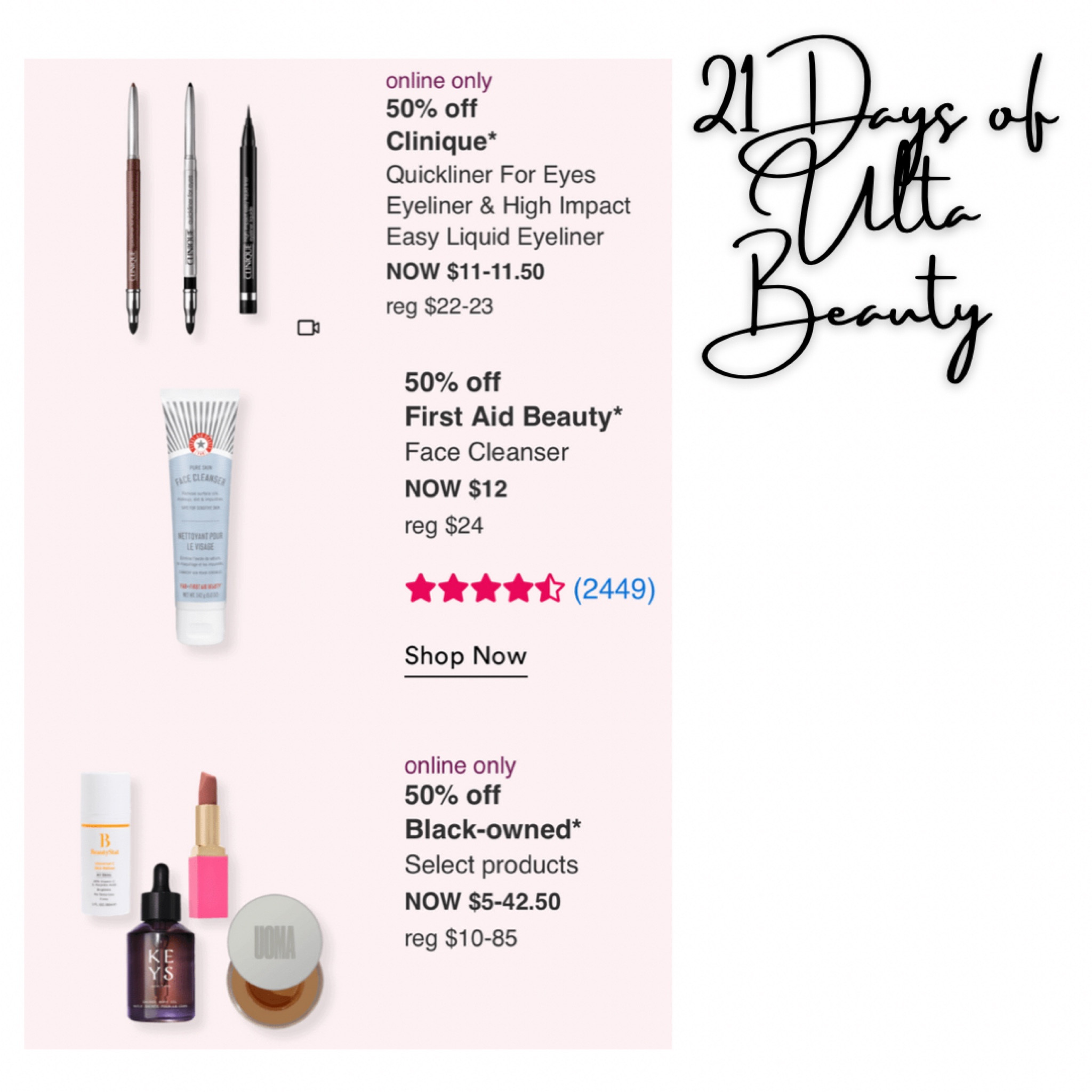 Daily deals for the next 21 days! #ltksale #ultabeauty #21daysofbeauty #makeup 

#LTKunder50 #LTKbeauty #LTKsalealert