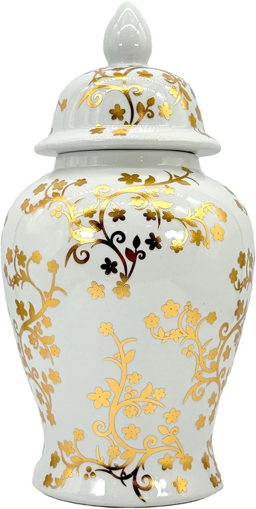 Galt International Gold & White Floral Blossom Ceramic Ginger Jar 18" w/Lid - Temple Jar Home & K... | Amazon (US)