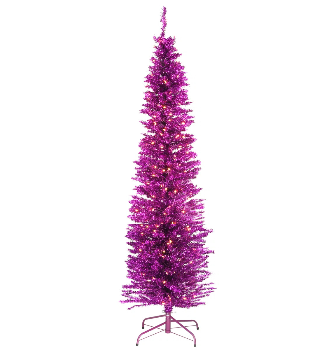 Pink Tinsel Tree with Clear Lights | Wayfair North America