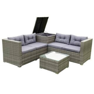 Nestfair 4-Piece Brown Wicker Outdoor Sectional Set with Gray Cushions LW329S00032 | The Home Depot