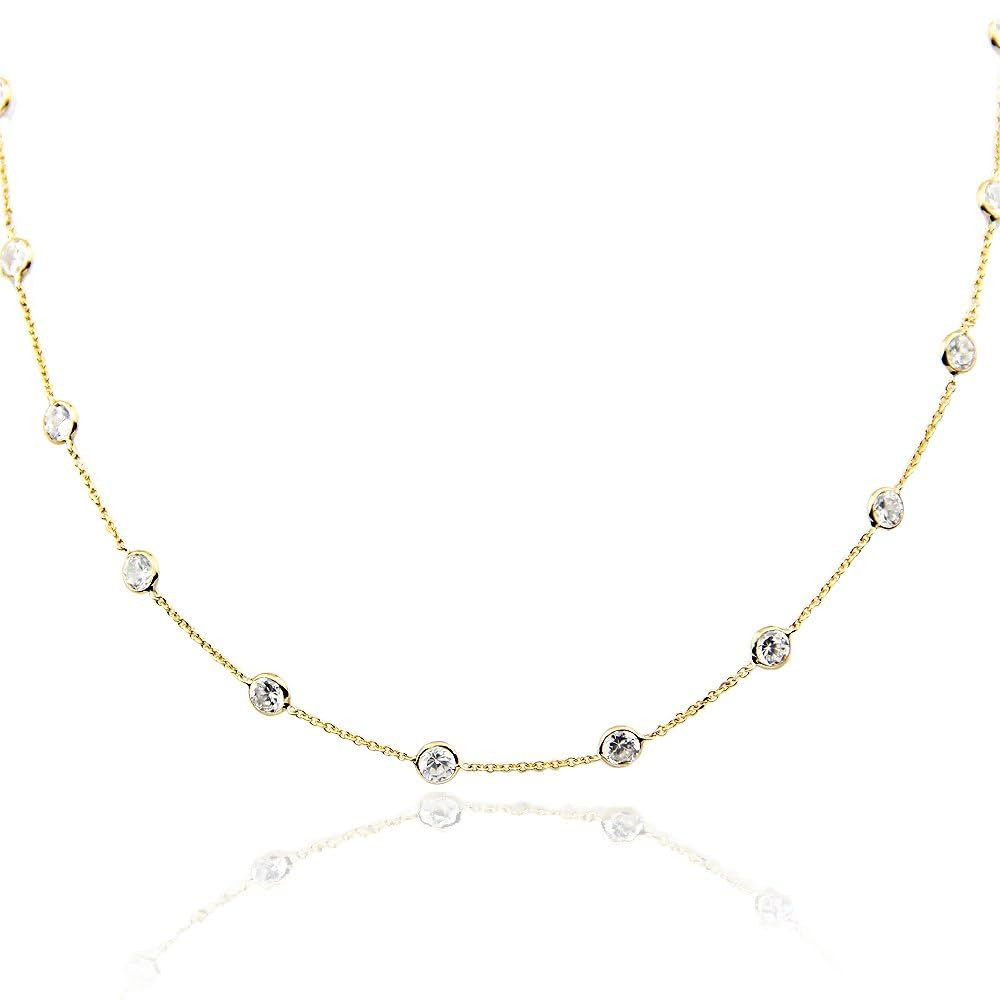14K Yellow Gold Station Necklace Cubic Zirconia By The Yard 16-20 Inches (18 Inches) | Amazon (US)