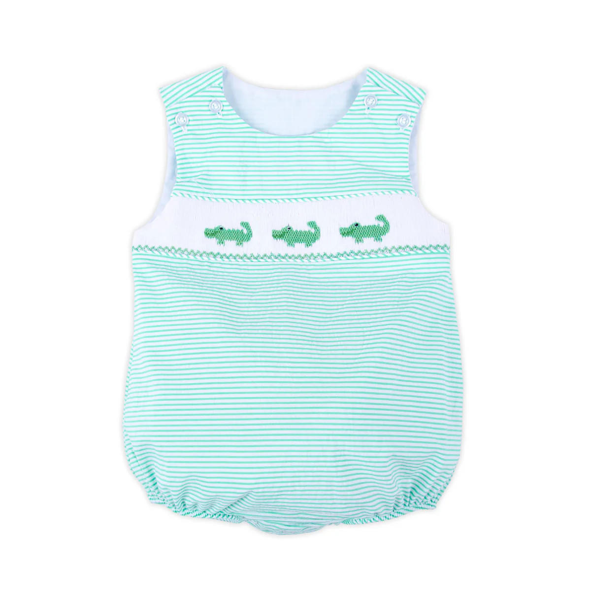 Green Seersucker Alligator Smocked Sun Bubble | Classic Whimsy