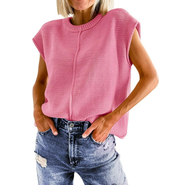 Fantaslook Cap Sleeve Sweaters for Women Casual Crew Neck Loose Knit Lightweight Sweater Vest Pul... | Walmart (US)