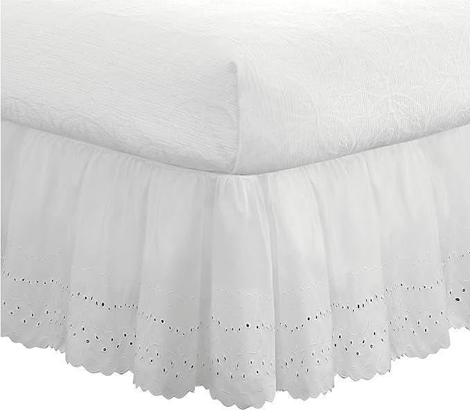 FRESH IDEAS Ideas Ruffled Eyelet Bed Skirt Dust Ruffle with Gathered Styling and Embroidered Deta... | Amazon (US)