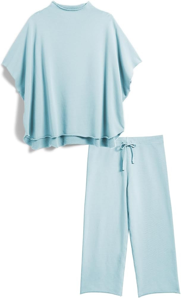 Women's Two Piece Outfits 3/4 Batwing Sleeve Capelet Crew Neck Pullover Top Wide Leg Pants Lounge... | Amazon (US)