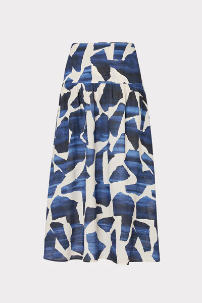 Ocean Puzzle Viscose Linen Skirt | MILLY