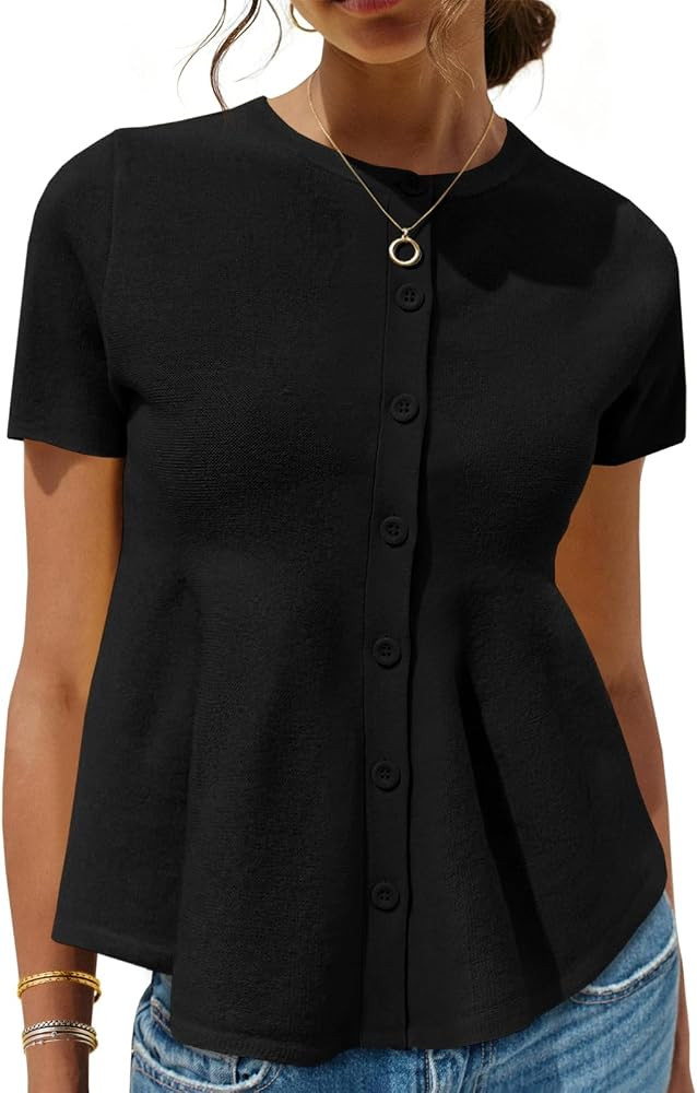 Saodimallsu Womens Peplum Short Sleeve Cardigans Babydoll Knit Sweater Tops | Amazon (US)