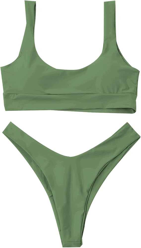 ZAFUL Women's 2PCS Bikini Set Push Up Halter Swimsuit Solid Color Bathing Suits | Amazon (US)