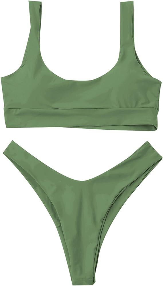 ZAFUL Women's 2PCS Bikini Set Push Up Halter Swimsuit Solid Color Bathing Suits | Amazon (US)