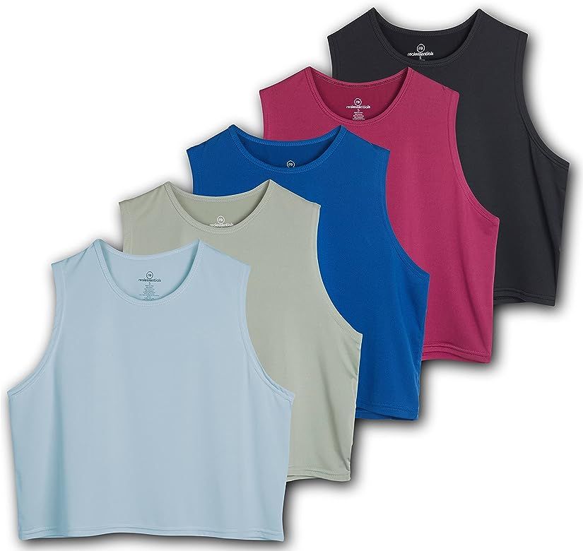 Real Essentials 5 Pack: Women's Dry Fit Crop Summer Tank Top - Gym Yoga Workout Sports Tee (Avail... | Amazon (US)