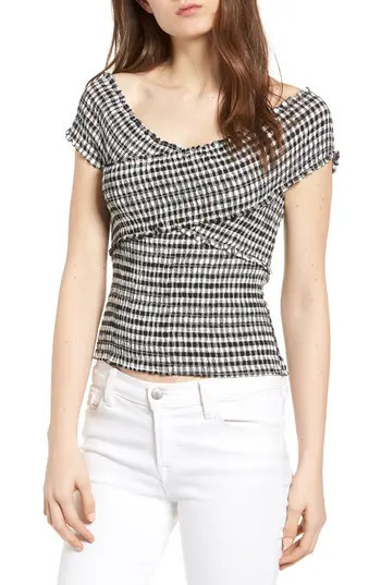 Women's Cupcakes And Cashmere Bowman Smocked Gingham Top, Size X-Small - Black | Nordstrom