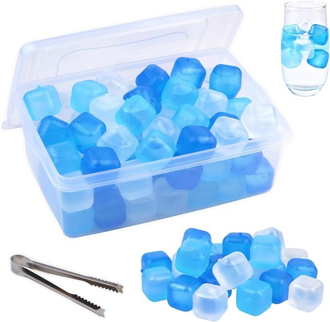 Reusable Ice Cube with Lid & Bin, 60 Pack Plastic Ice Cubes for Drinks BPA Free, Refreezable Squa... | Amazon (US)