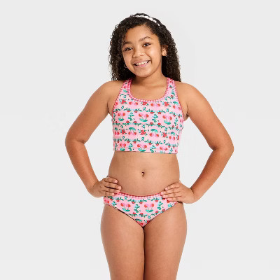 Girls' Cherry Summer Tankini Set - Cat & Jack™ Pink S | Target