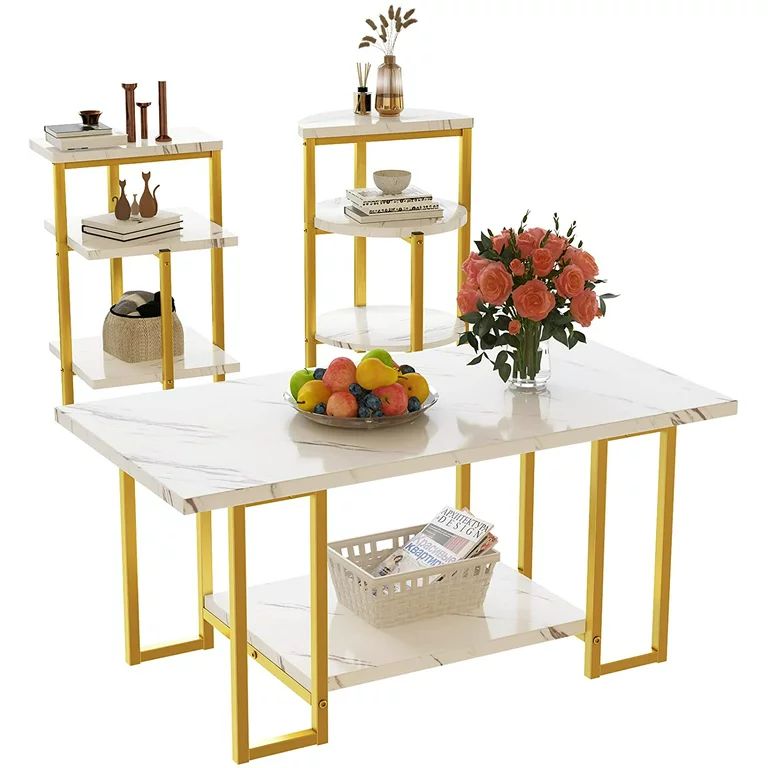 Recaceik Coffee Table Set of 3, Modern 3-Piece Table Set Faux Marble Coffee Table & 2 End Tables ... | Walmart (US)