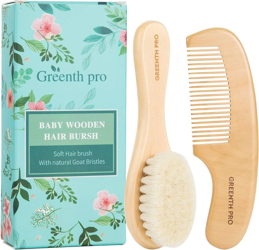 Baby Hair Bush and Comb Set -Nature Lotus Wood with Soft Goat Bristle and Pear Wood Comb for Newb... | Amazon (US)