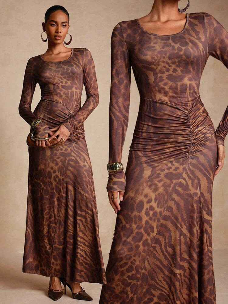 Vesra Elegant Leopard Print Slim Fit Casual Party Cocktail Dress For Women | SHEIN