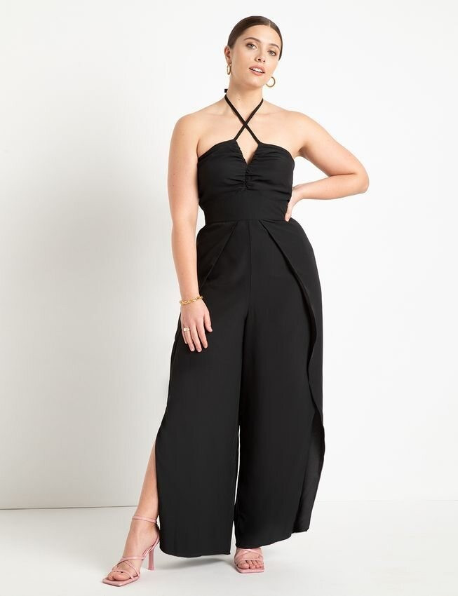 Slit Leg Halter Jumpsuit | Women's Plus Size Dresses | ELOQUII | Eloquii
