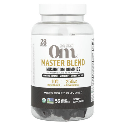 Om Mushrooms, Master Blend, Mushroom Gummies, Mixed Berry, 56 Vegan Gummies | iHerb