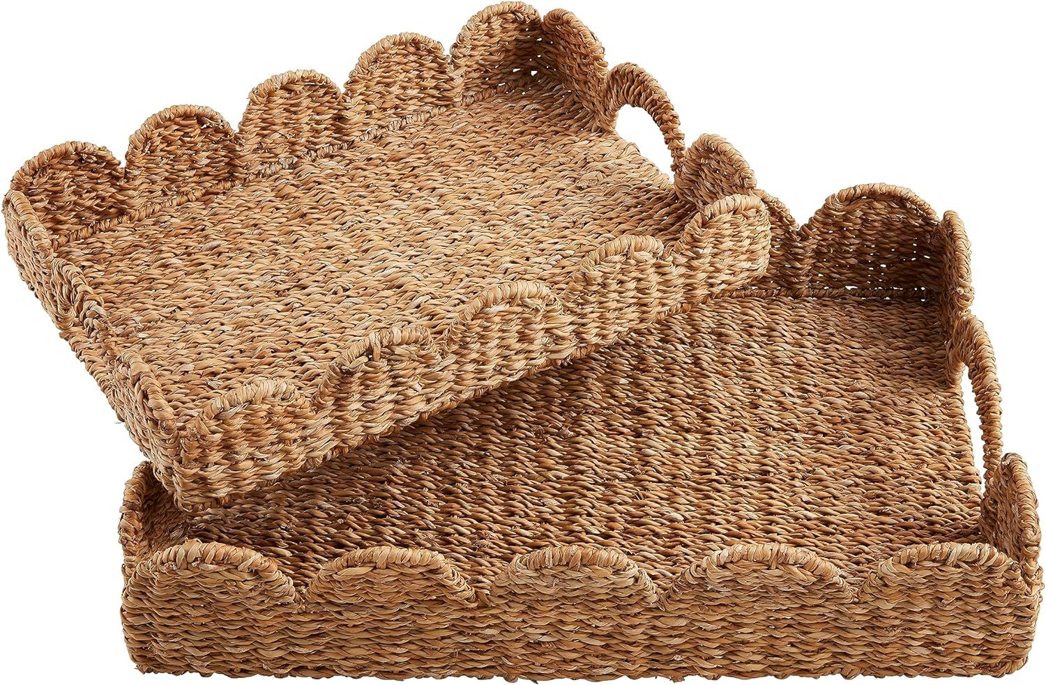 Mud Pie Nested Scallop Woven Trays Set, 21.63"x15.75", BROWN | Amazon (US)
