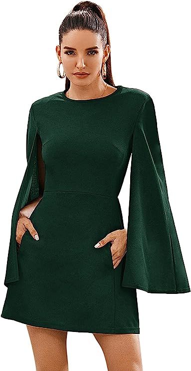 SheIn Women's Elegant Cloak Sleeve Mini Cape Dress Plain with Pocket | Amazon (US)