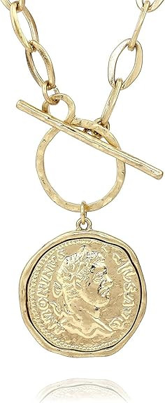 POMINA Chunky Gold Coin Necklace Trendy Fashion Statement Toggle Necklace Antique Gold Pendant Th... | Amazon (US)