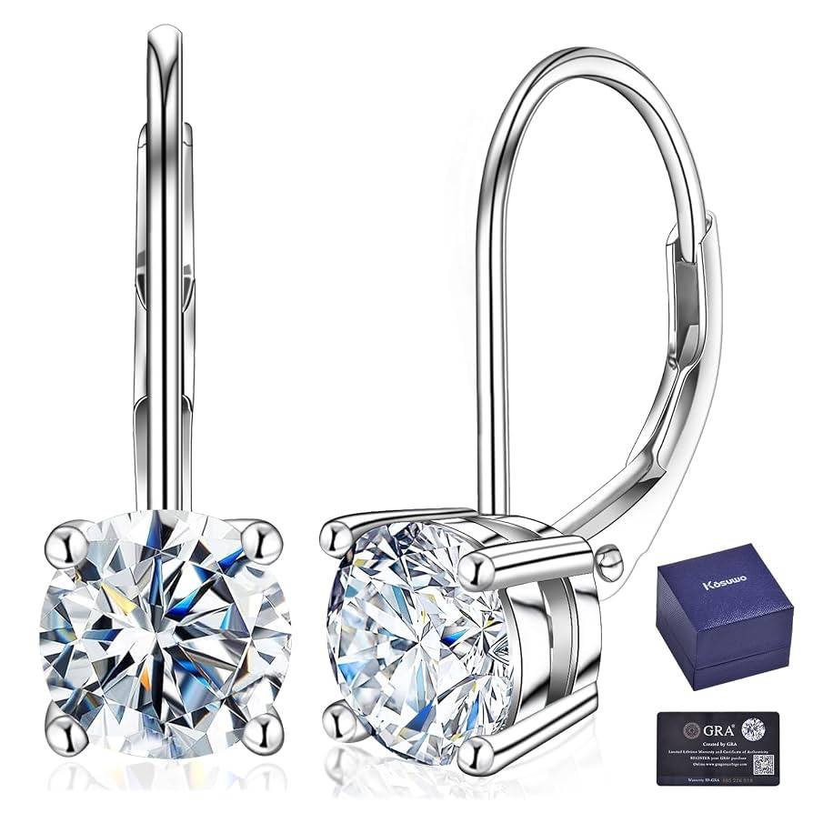 Moissanite Earrings for Women 1.0ct-2.0ct D Color,18K White Gold Plated Sterling Silver Dangle Ea... | Amazon (US)