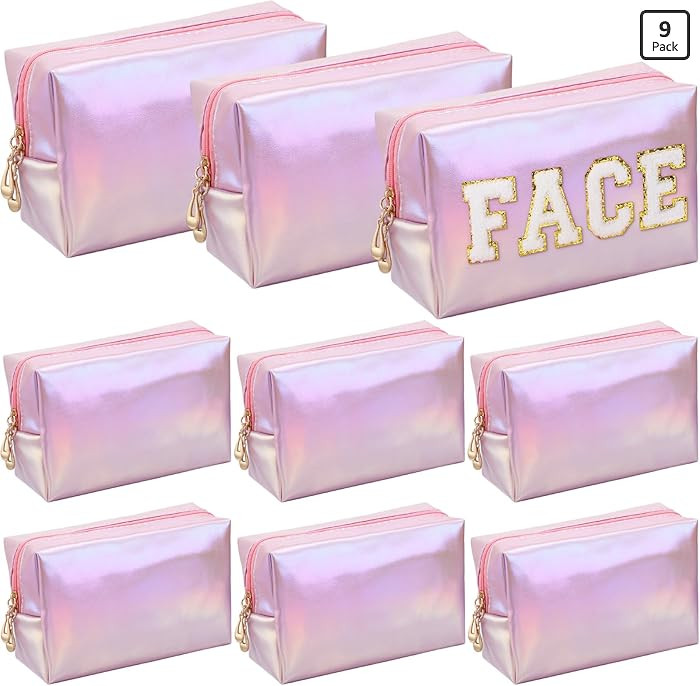 9 Pcs Makeup Bags Bulk PU Double Zippers Cosmetic Bag Makeup Toiletry Small Pouch Portable Travel... | Amazon (US)