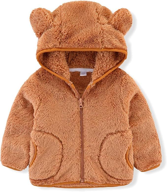 iChunhua Baby Girls Bear Ears Shape Fleece Long Sleeve Jacket Sweatshirt Outwear | Amazon (US)