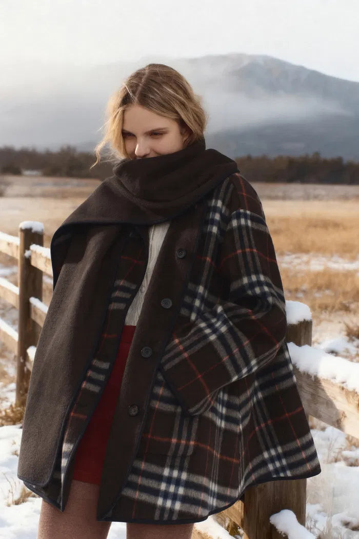 Cecilia Reversible Tartan Check Double Face Short Coat in Wool Cashmer | Fabrique