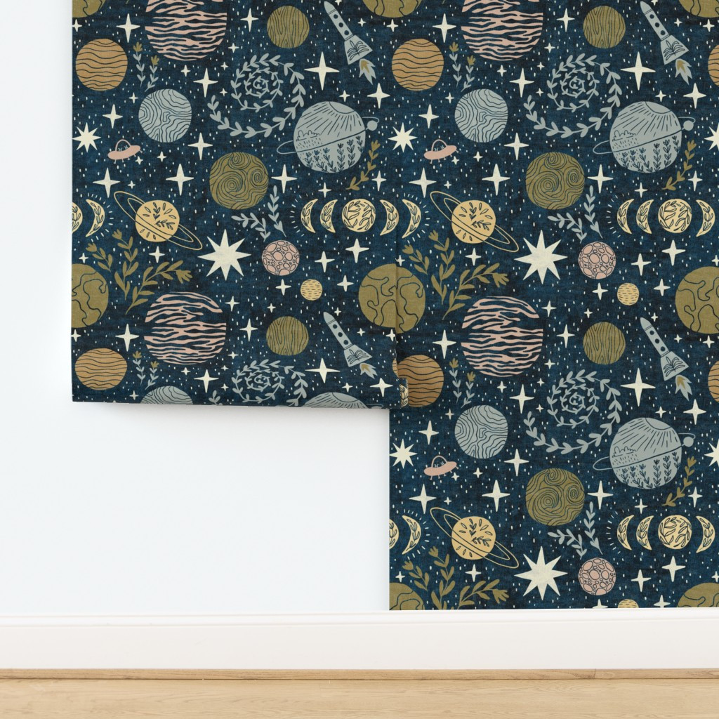 Large - All life is Stardust - midnight blue  Wallpaper byscarlet_soleil | Spoonflower