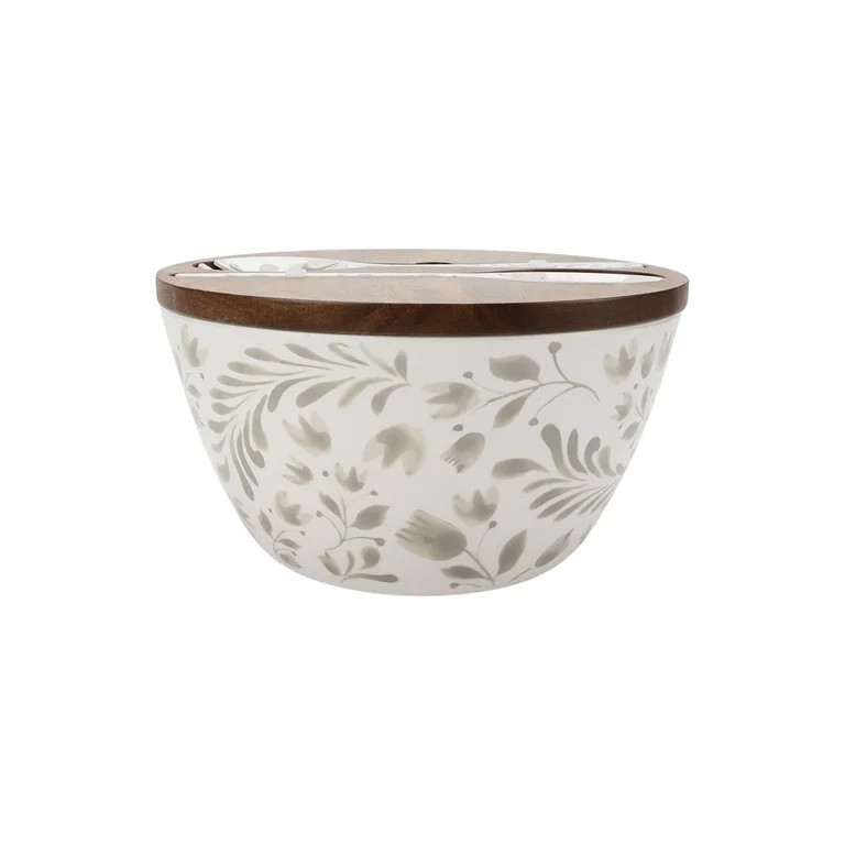 Better Homes & Gardens 4-Piece Bamboo Melamine Salad Serving Bowl and Utensil Set with Acacia Woo... | Walmart (US)