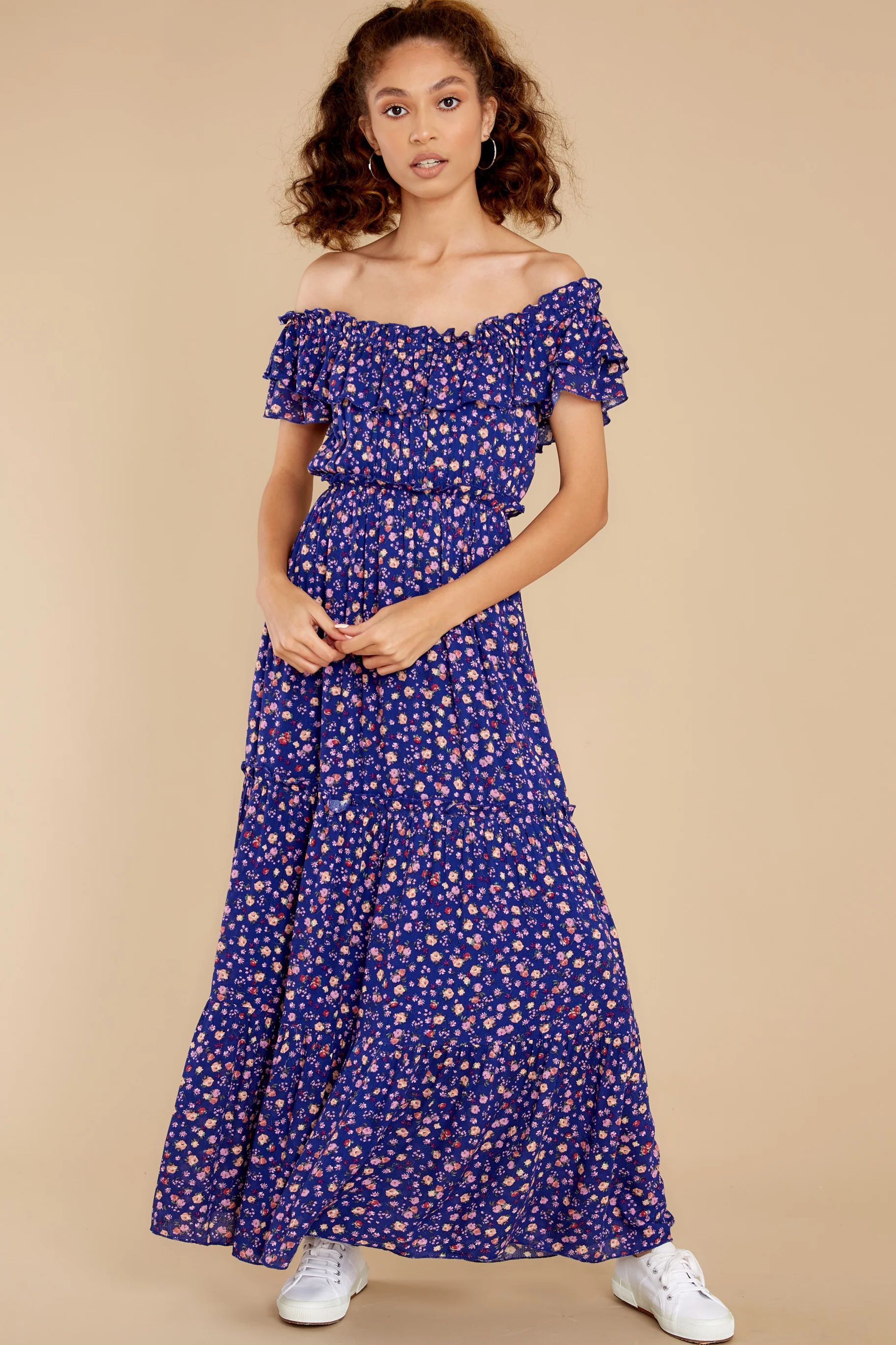 Keep It Jovial Indigo Floral Print Maxi Dress | Red Dress 