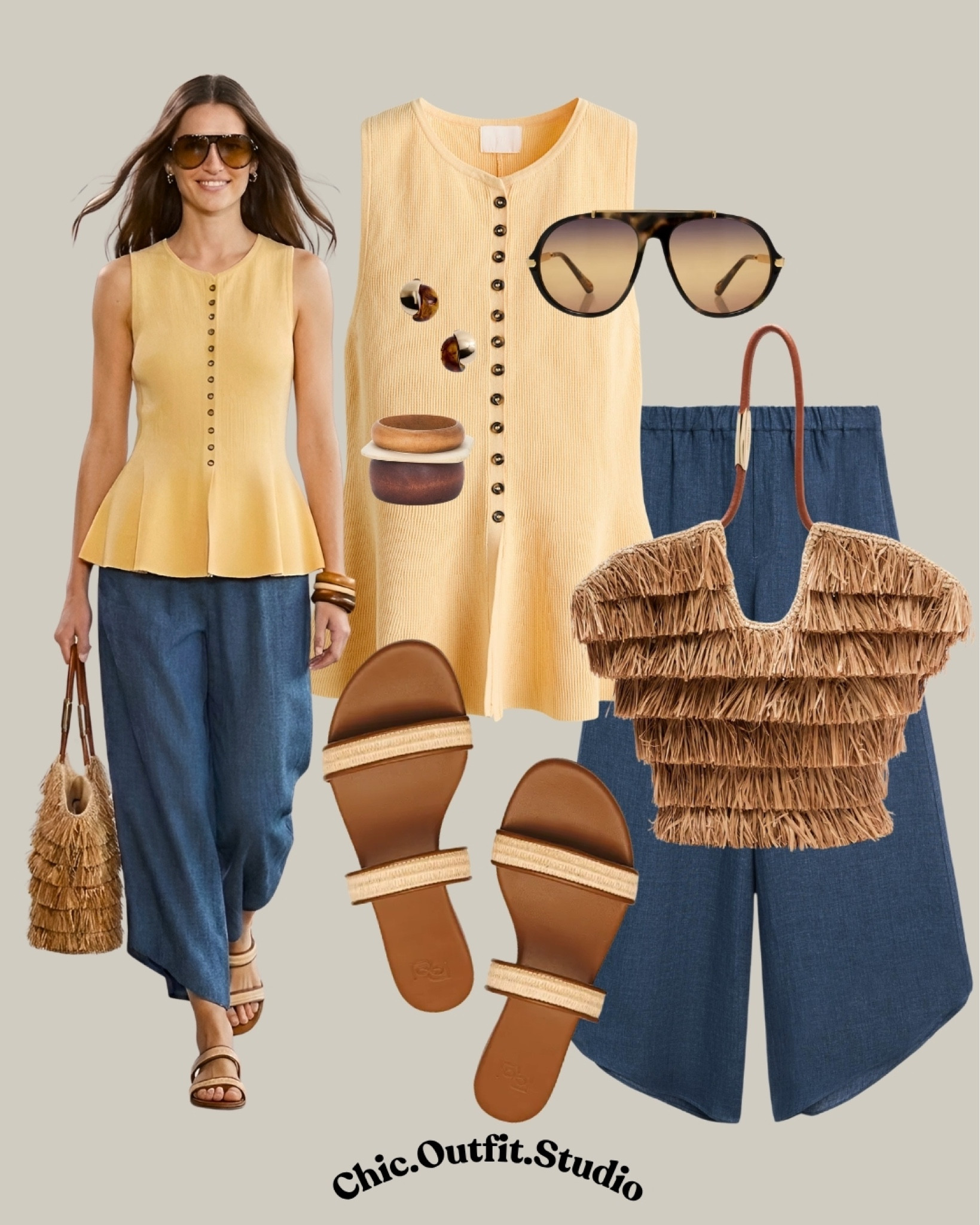 Butter Yellow Vest & Blue Linen Trousers

💫A soft butter yellow sleeveless top styled with flowy blue linen trousers creates the perfect effortless European summer outfit. The warm neutral accessories and woven textures make this look feel elevated yet relaxed, ideal for warm city days and summer getaways.
💫Perfect for vacation strolls, brunch dates, sightseeing, casual summer lunches, or everyday chic dressing.
💫Tags: butter yellow outfit women,  linen trousers outfit, european summer outfit, effortless chic summer style, woven bag outfit, summer casual chic, vacation outfit women, elevated basics outfit, warm weather outfit women, minimalist summer style


#LTKbag #LTKshoes #LTKsummer
