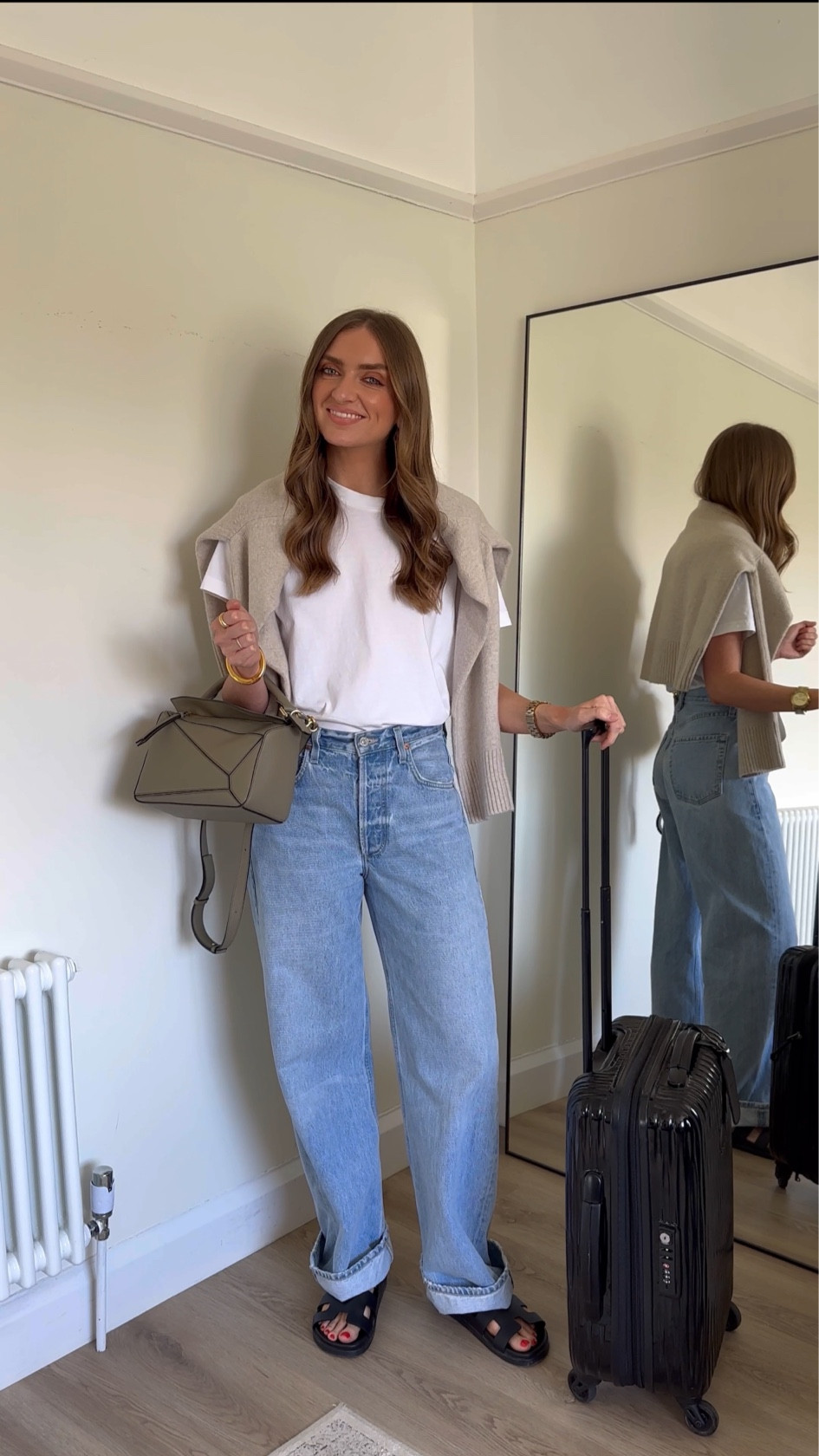 Airport outfit ideas

Wearing an small in the white & Other Stories Crewneck T-Shirt

A 25 in the Citizens of Humanity Ayla jeans in skylights
I’m 5ft 6

Cream jumper draped over my shoulders

Hermes chypre black sandals, dupes linked

Loewe small puzzle bag in artichoke green, no longer available so similar linked




Airport outfit, travel outfit, what to travel in, travel essentials
Casual outfit, wardrobe staples, white t-shirt, blue jeans 

#LTKuk #LTKsummer #LTKeurope