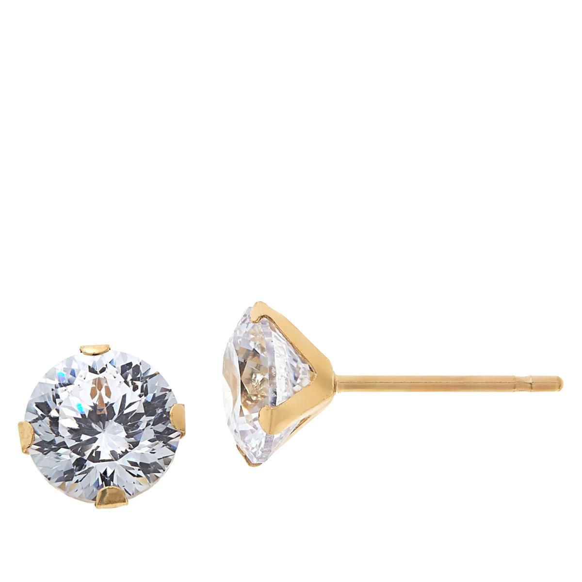 Absolute™ 14K Gold Cubic Zirconia 6mm 120-Facet Round Stud Earrings - 20257581 | HSN | HSN
