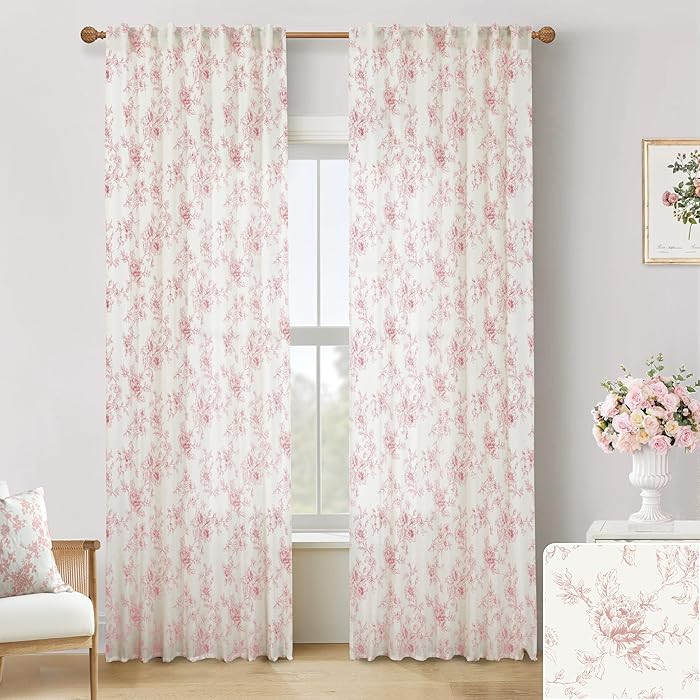 Pink Curtains for Nursery Girls Bedroom,French Country Sheer Blush Floral Victorian Toile Whimsic... | Amazon (US)