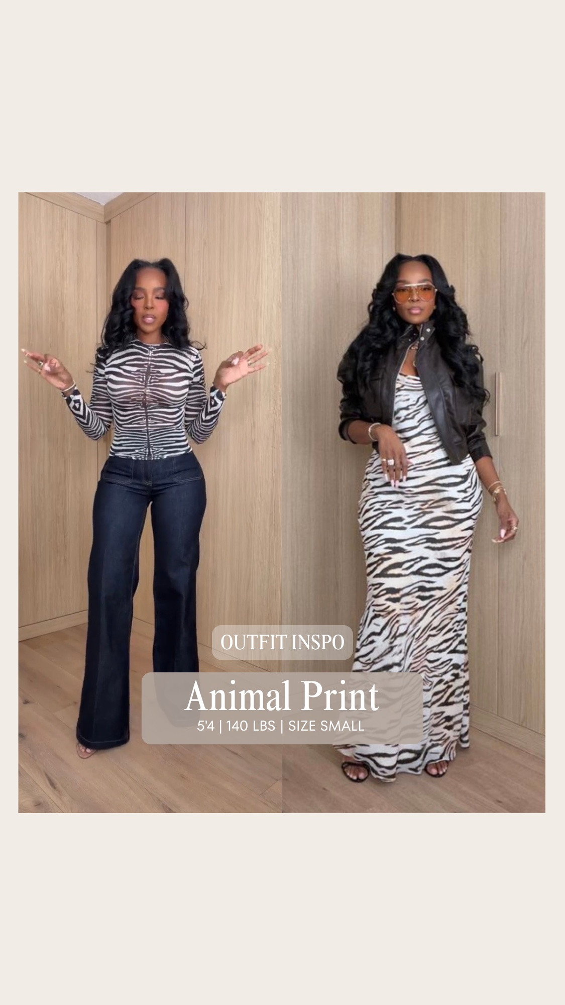 Scroll to shop! ✨ Everything from these looks is linked below. 👇🏽

Animal print is having a MOMENT 🦓🤎 Two completely different ways to wear it: fitted zebra print with dark denim for an elevated everyday look, or a statement maxi dress layered with a faux leather jacket for date night. Which one are you wearing?

zebra print outfit, animal print outfit women, zebra print maxi dress, animal print top, faux leather jacket outfit, dark wash flare jeans, fall date night outfit, fall going out outfit, statement dress women, animal print fall fashion, elevated casual outfit, fall outfit inspiration, petite outfit ideas, trendy fall outfits, kirasfashionfinds

Wearing: Size Small | 5’4” | 140 lbs | 34D-27-40

Download the FREE LTK app & follow @kirasfashionfinds

#LTKPetite #LTKSeasonal #LTKDateNight