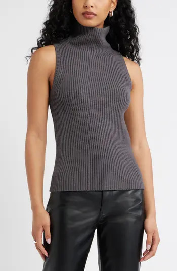 Open Edit Sleeveless Funnel Neck Sweater in Grey Medium Charcoal Heather at Nordstrom Rack, Size X-Large | Nordstrom Rack