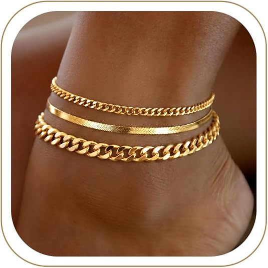 DEARMAY Gold Anklets for Women Waterproof, Non Tarnish14K Gold Plated Ankle Bracelets Set Stack, ... | Amazon (US)