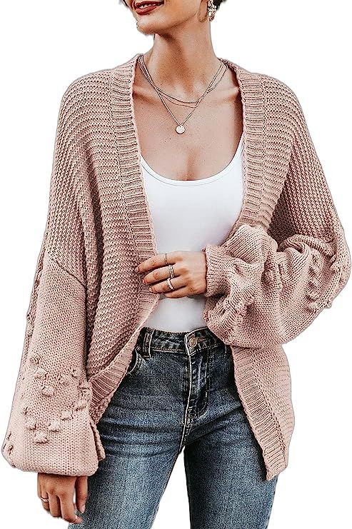 Simplee Women's Oversized Lantern Sleeve Cable Knit Loose Cozy Open Front Cardigan Sweaters | Amazon (US)