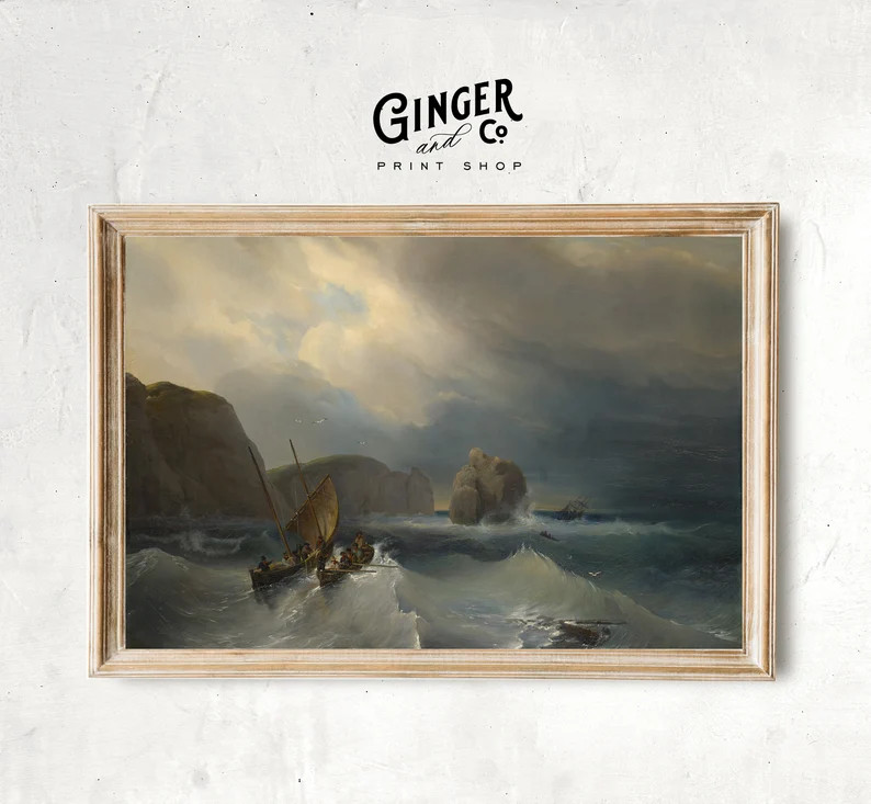 Rough Sea With Ships  Vintage Art 19th Century Oil Painting - Etsy | Etsy (US)