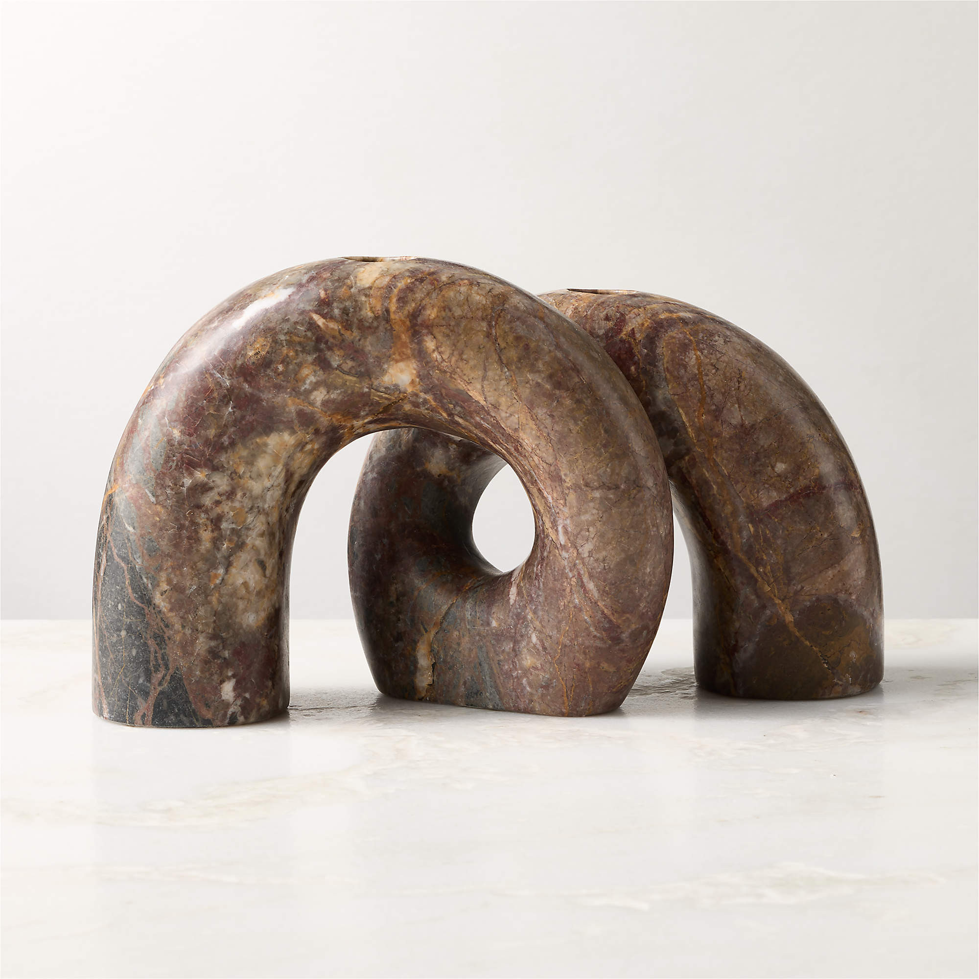 Curva Marroon Marble Double Taper Candle Holder | CB2 | CB2