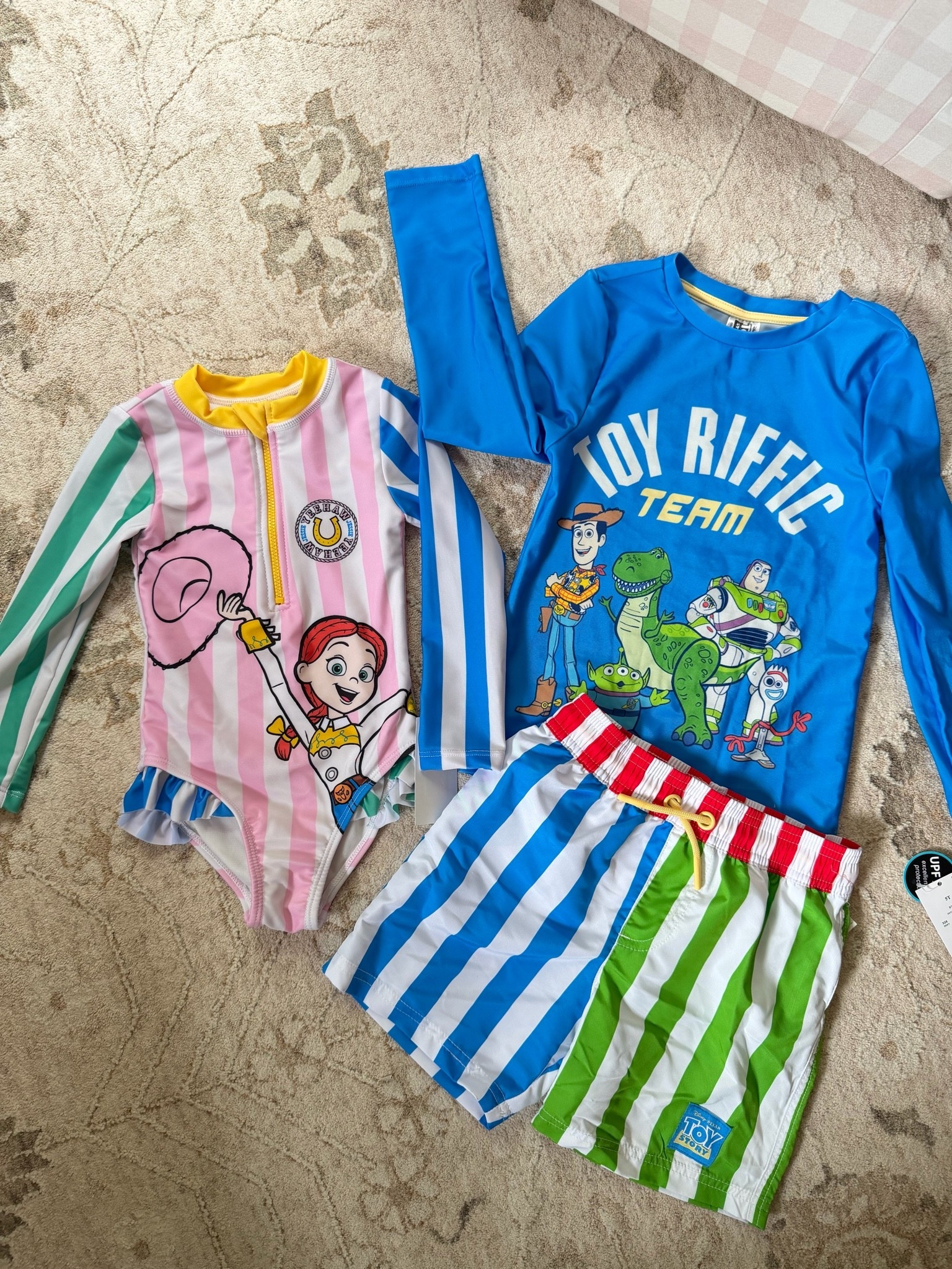 The cutest Toy Story swim for the kids! On sale this weekend!!!🩷💛🩵 they were so excited when they came 🥰

5T for Oliver, 2T for Evie!

Target finds, target, MDW sales, Toy Story