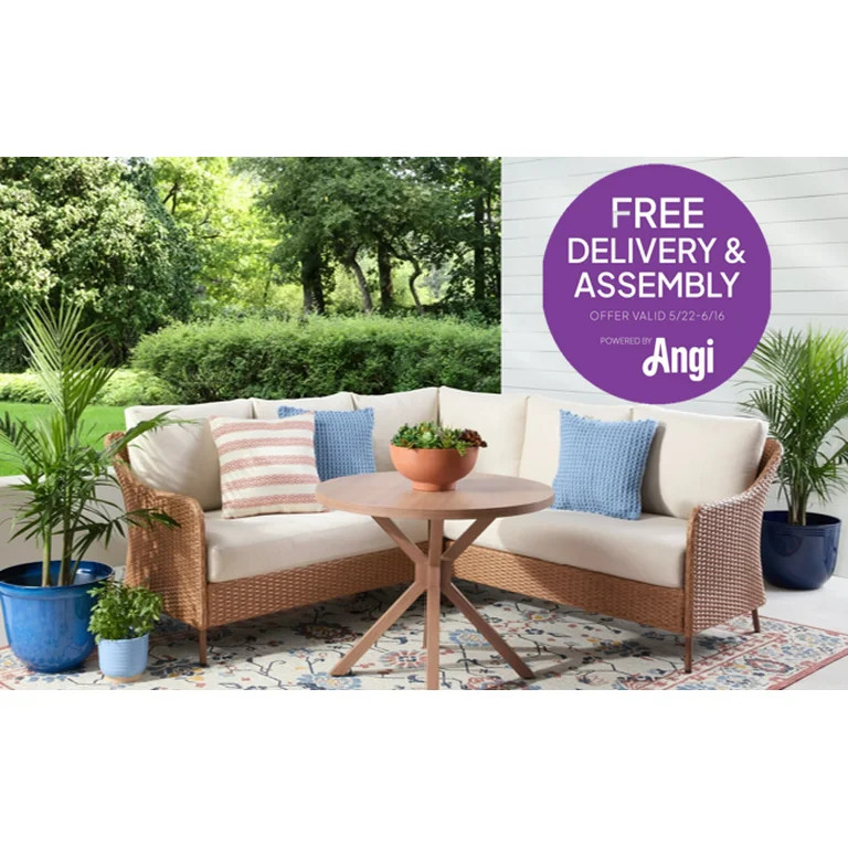 Mainstays Chelsea Outdoor Patio Steel 4-Piece Sectional Dining Set, Beige | Walmart (US)